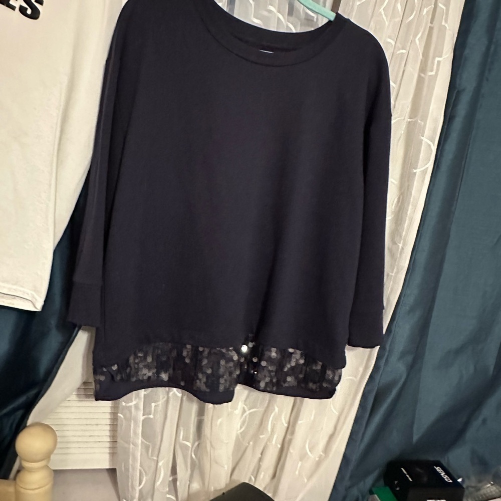 Elegant Navy Women’s Top with sequin Hem